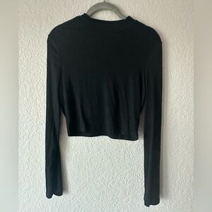 SHEIN Black Mesh Long Sleeve Crop Top L Sheer Mock Neck Y2K